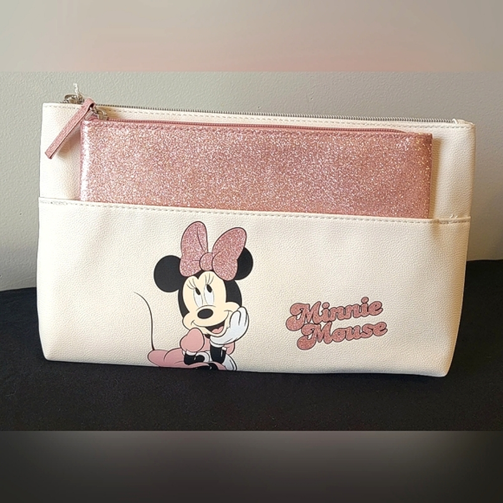 NWT! Disney Minnie Mouse Makeup bag 2 Piece Set Cosmetic case Travel